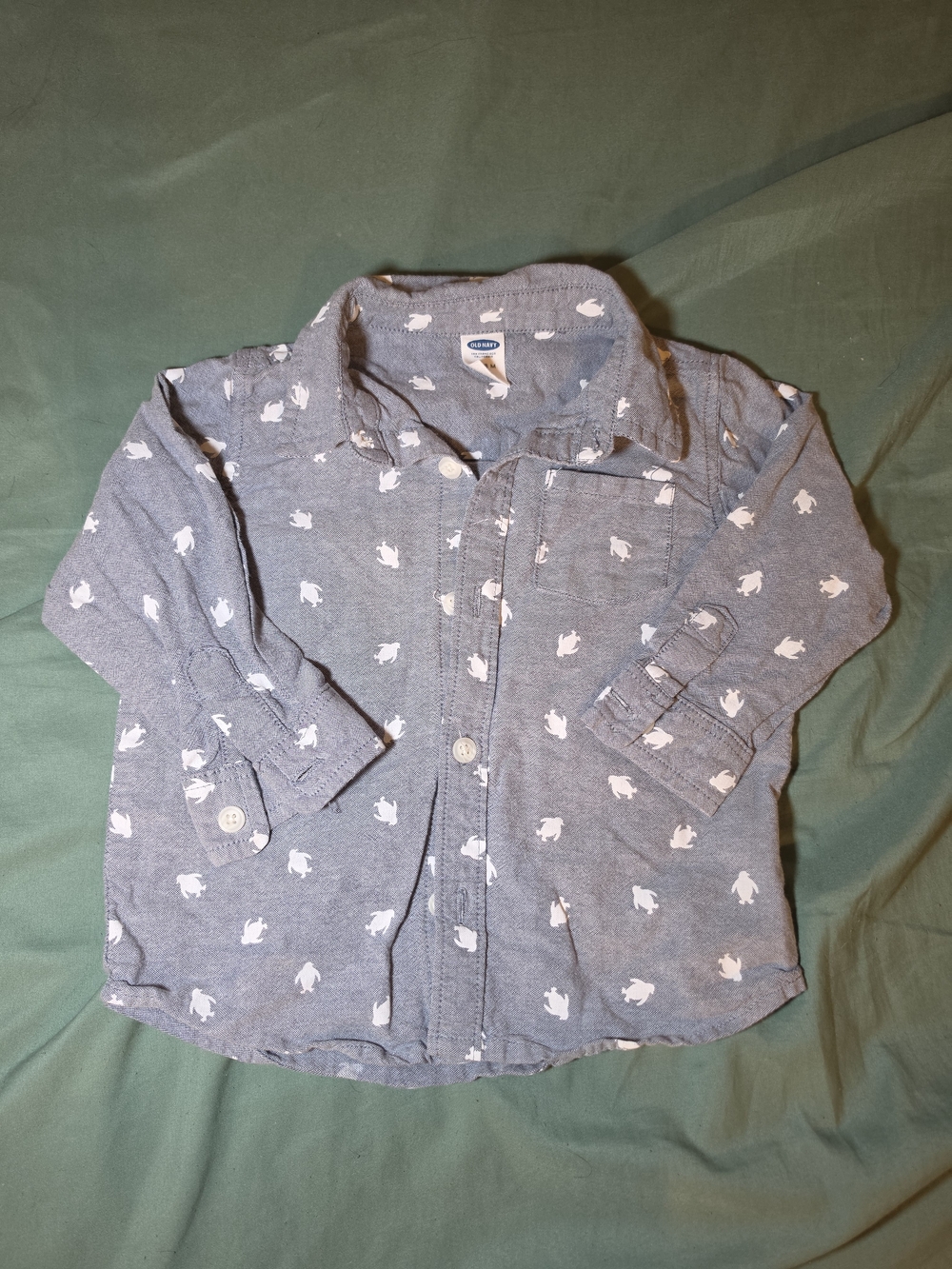 Carter's Blue Penguin-Print Button-Up Shirt for Kids